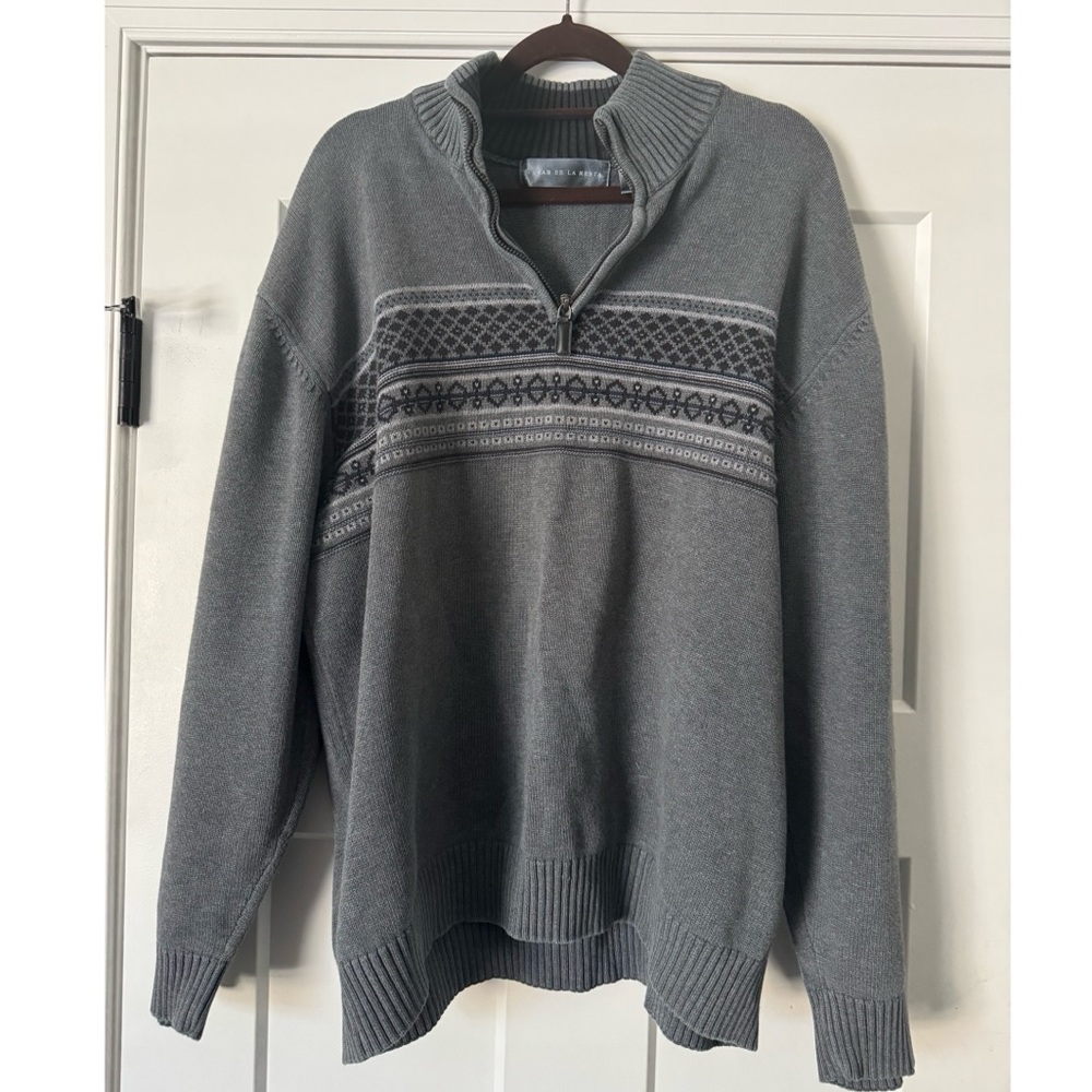 Oscar de la Renta Nordic Fair Isle Quarter Zip Sweater – Men’s XXL Big & Tall